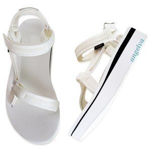 New Teva womens 10 flatform universal mesh print strappy sandals bright white